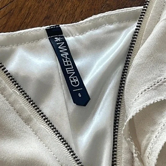 Gentle Fawn Mini Beige Cream Cascading Ruffle Zip Up spaghettini straps dress 6 - Picture 7 of 16